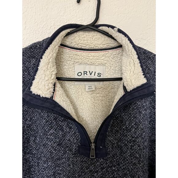 Orvis Sweater Mens Medium Blue Sherpa Lined Zip Fleece Pullover Casual Outdoor - Picture 7 of 12
